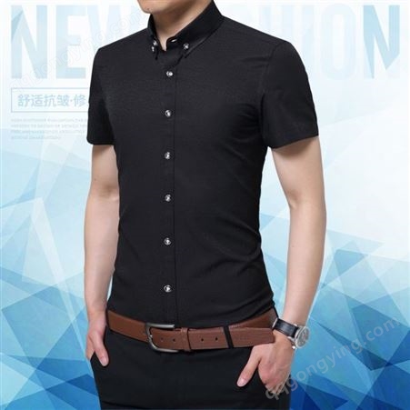 2018夏季新款男式短袖衬衫韩版修身免烫工装衬衣时尚商务男士寸衫