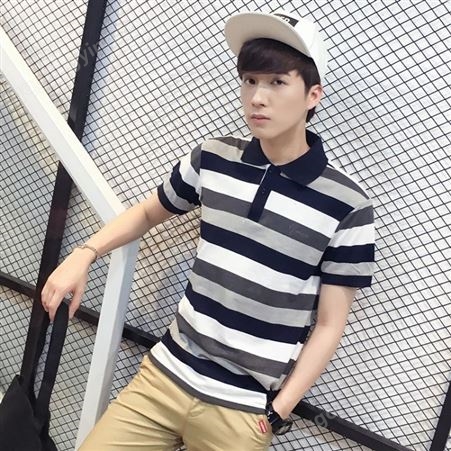 条纹男式Polo衫2018夏装新品薄款短袖T恤男装韩版体恤潮