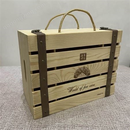 实木定制六支装红酒木盒 原色丝印精美葡萄酒木质包装盒