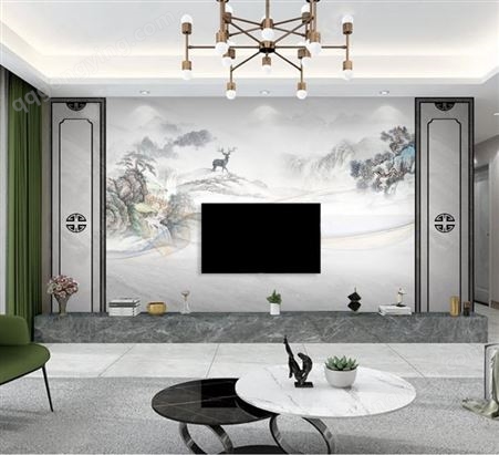  岩板 大理石电视背景墙现代简约新中式客厅装饰影视墙 一品瓷全屋定制