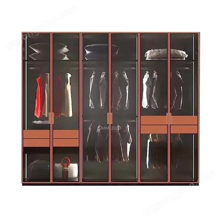 铝唯全铝玻璃门衣柜 现代简易推拉式衣柜整体组装 实用阳台大容量衣柜