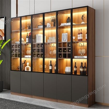 全铝酒柜餐边柜一体 客厅靠墙高柜 铝唯餐厅储物柜玻璃门展示柜定制