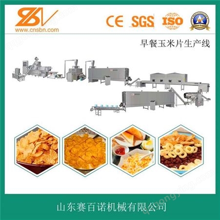 双螺杆休闲玉米片设备生产厂家 山东赛百诺 SLG65早餐玉米片生产设备