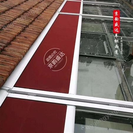 北京通州大型玻璃顶 遮阳帘阳光房商场电动折叠天棚帘户外天幕蓬