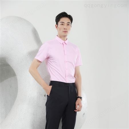 绣女织梦 男短袖衬衣厂家定制 2020年新款男粉色短袖衬衫工作服吸汗透气商务办公