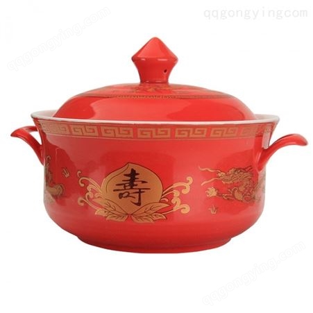 陶瓷红釉寿碗定做厂家 寿碗礼盒套装